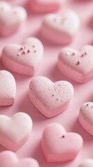 Fototapeta premium Dreamy Valentine's Day background with soft pink hearts, blurred effect