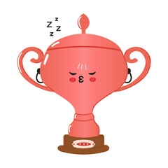 Cute Sleeping Bronze Trophy Cup. Adorable Bronze Trophy Cup Character in Whimsical Design