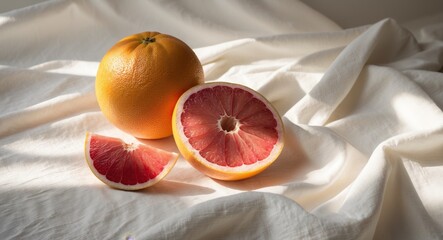 Juicy grapefruit and fresh slice display in a bright and inviting setting.