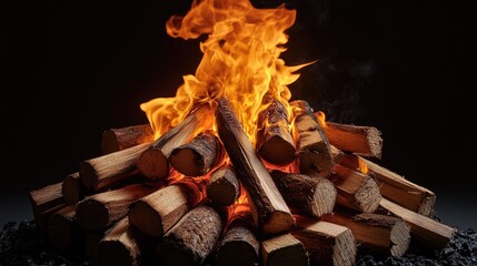 A pile of firewood sits atop a pile of coal, ready for use