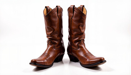 Brown cowboy boots against a white background