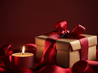 Romantic golden gift box with candlelight. Perfect for anniversary, birthday, or Valentine's Day.