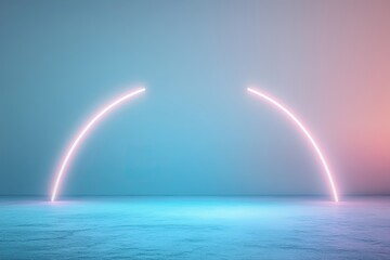 minimalistic design of two contrasting glowing arcs intersecting gently illuminated by subtle gradient lighting