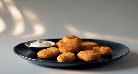 Fototapeta premium Chicken Nuggets with Dipping Sauce on Black Plate