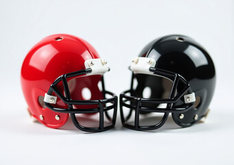 Fototapeta premium small red black football helmets white glossy finish