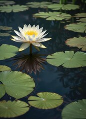 Delicate water lily blooms float on serene pond surface , pond, lily, aquatic