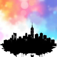 Fototapeta premium A striking city skyline at sunset with vibrant colors and building silhouettes silhouetted skyline cityscape architecture illustration building city vector