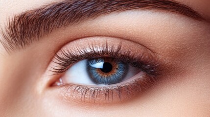 Obraz premium Close-up shot of a woman's eye showcasing beautiful detail and vibrant colors of iris and lashes emphasizing beauty and insightfulness.
