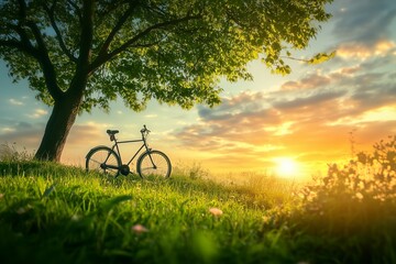 Fototapeta premium Eco-friendly bicycle with leaf wheels.