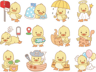 Cute Duck vector icon. Funny baby Duck animal series stock illustration. life of fluffy Duck designs.