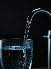 water from the tap pours into a glass