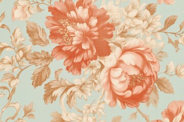 Elaborate Rococo Floral Wallpaper Showcasing Intricate Craftsmanship in Pastel Tones and Gold Accents