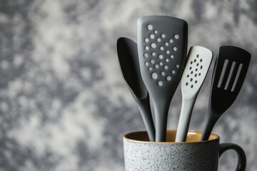 Collection of kitchen tools stored in a container