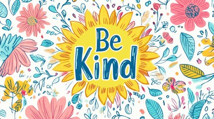 Floral Kindness Sunflower Design;  Inspirational Quote; White Background; Social Media Post