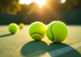 tennis balls sun cast shadows cool outdoor setting promoting sports leisure