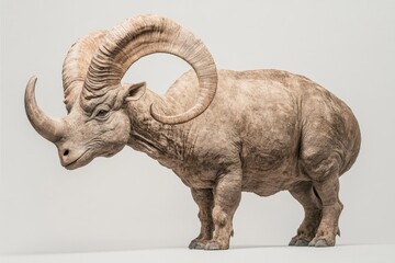 Fototapeta premium Minimalistic Portrayal of a Parasaurolophus Model With a Prominent Crest on a Plain Background Showcasing Natural Lighting