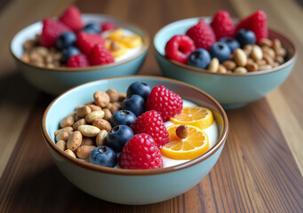 vegan breakfast bowls made berries nuts wooden