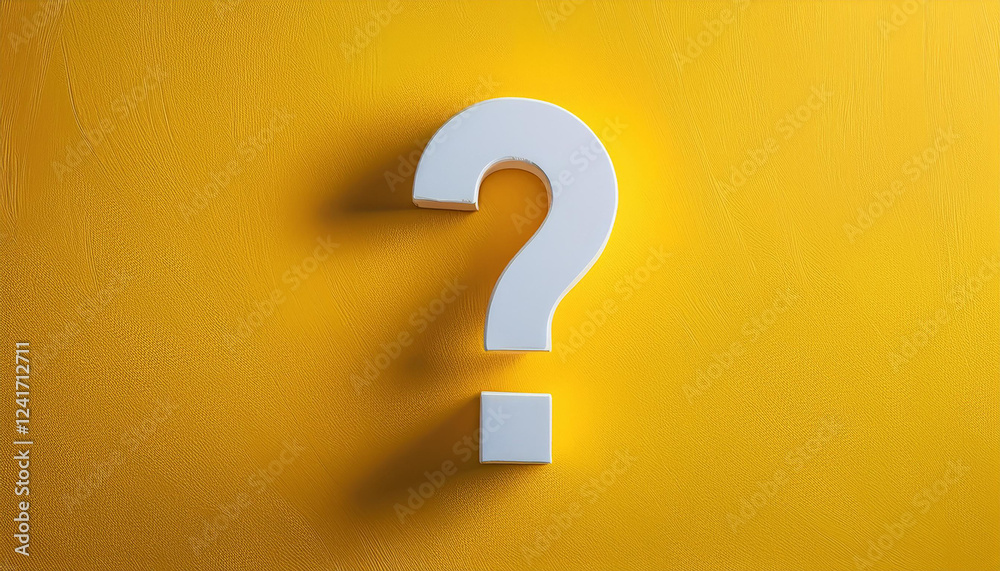 Fototapete Question mark on yellow background. 3D rendering. FAQ and QA. Problem solution.