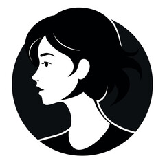 Simple black and white female avatar icon