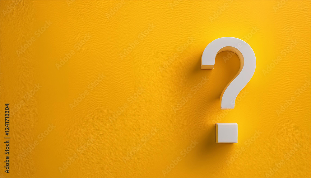 Fototapete Question mark on yellow background. 3D rendering. FAQ and QA. Problem solution.