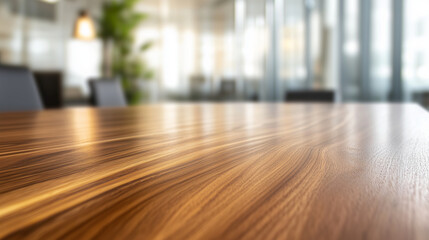 Fototapeta premium Polished Wood Tabletop in Modern Office Setting