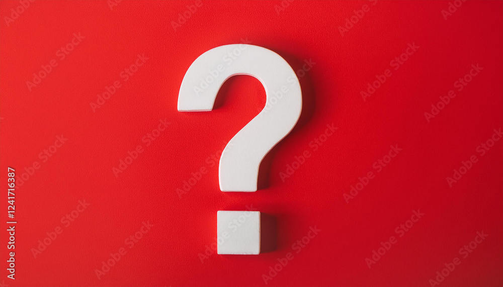 Fototapete Question mark on red background. 3D rendering. FAQ and QA. Problem solution.
