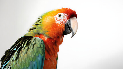 Fototapeta premium A colorful parrot is perched on a white background