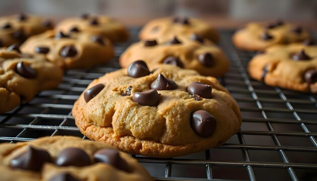 chocolate chip cookies cooling on a cooling rack