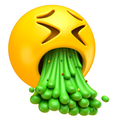 Vomiting Emoji with Green Spew in 3D Render with transparent background