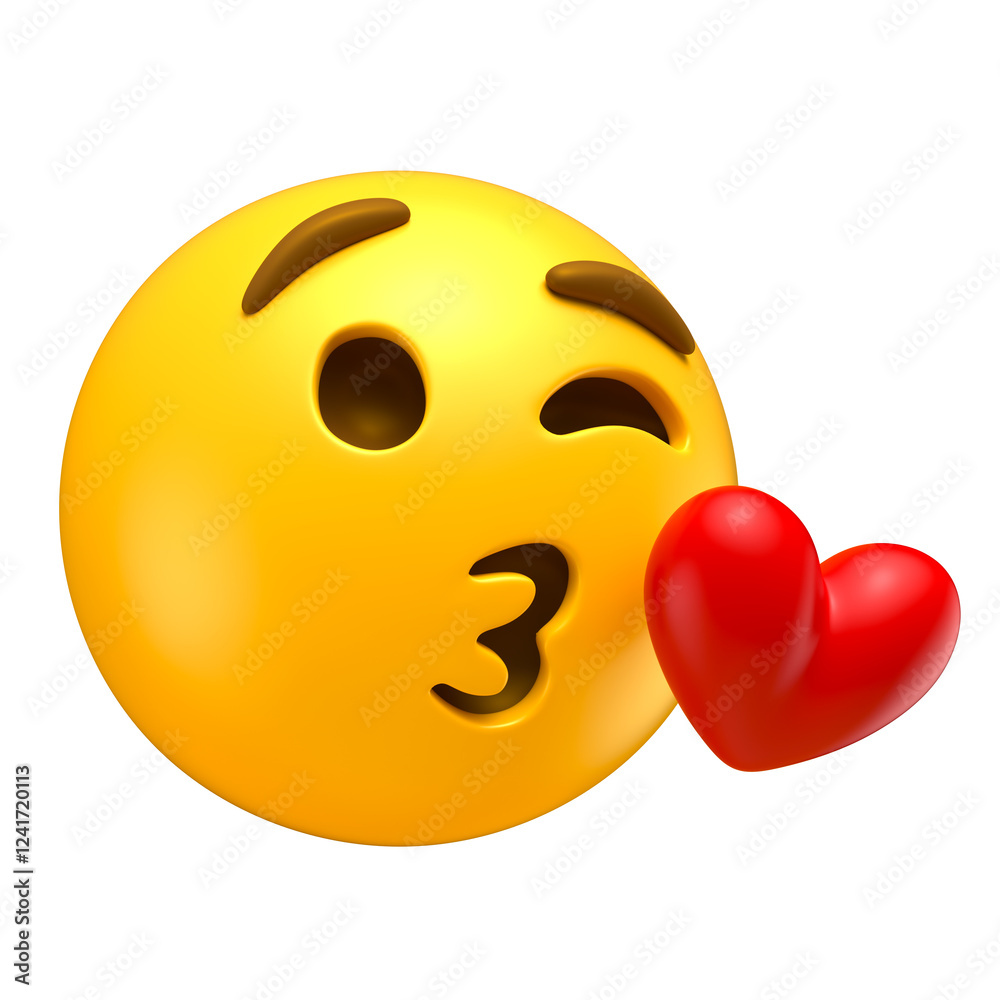 Canvas Prints kissing emoji with heart in 3d render with transparent background