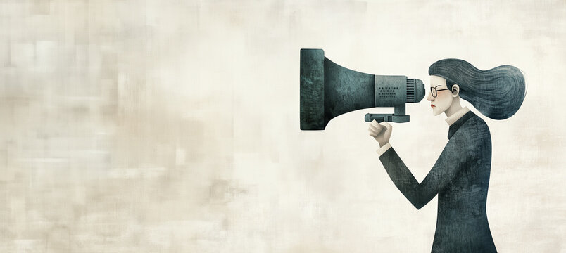 Woman rights, megaphone, world press freedom day, censorship, free speech and journalism, censored media, discrimination of opinion