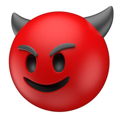 Smiling Devil Emoji with Horns in 3D Render with transparent background