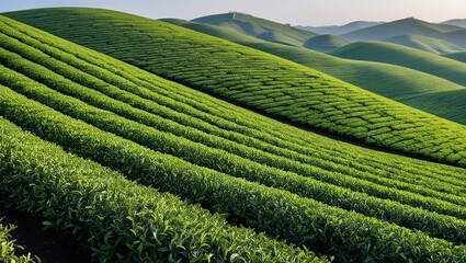 Aerial top view of tea plantations. Tea farm.