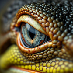 Fototapeta premium Detailed reptile eye. Yellow reptile eye close up