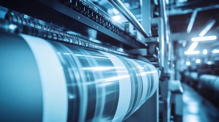 Obraz premium Industrial Printing Process with Colorful Roll in Motion