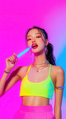 Fototapeta premium Playful energy with neon colors: vibrant fashion and expression for modern design