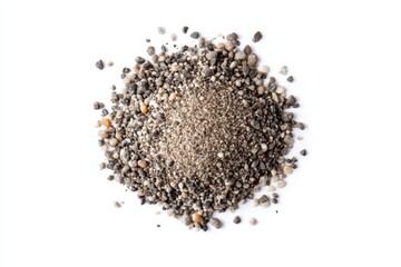 Sand pile scatter with small pebbles isolated on white background