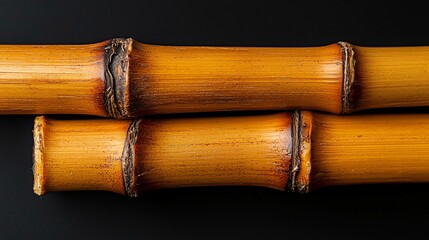 Golden bamboo stalks on black background, nature texture