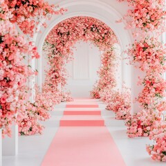 Fototapeta premium Floral wonderland wedding setup with blooming flowers covering every surface