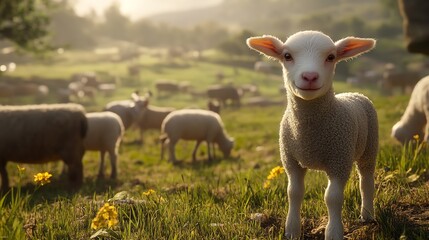 Obraz premium Adorable Baby Lamb in a Lush Meadow