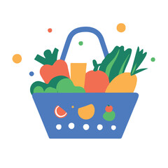Fototapeta premium Vector flat icon of a grocery basket filled with vegetable