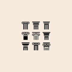 Antike Spalten set logo icon flat vector design.