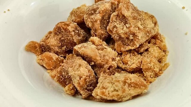 bowl of jaggery from sugarcane