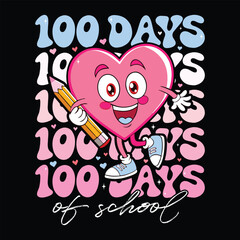 100th Day of School Celebration and Cute Love Smiley holding pencil illustration Design for T-Shirt