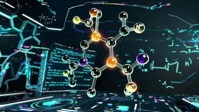 visualization of a complex molecular structure consisting of carbon, hydrogen, and oxygen atoms interconnected by glowing ester linkages.
