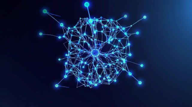 close-up of a glowing blue neural network, showcasing intricate synapses actively transmitting information within the brain.