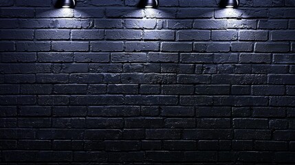 Dark Brick Wall Background Texture with Spotlights Industrial Loft Style