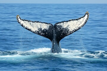 Naklejka premium Majestic whale tail emerging from ocean waters
