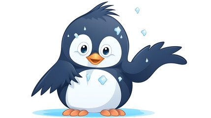 Naklejka premium A cartoon penguin is waving to the camera