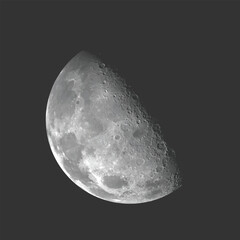Realistic moon vector isolated on black background. Half moon illustration. Detailed Luna. Super moon in dark background.